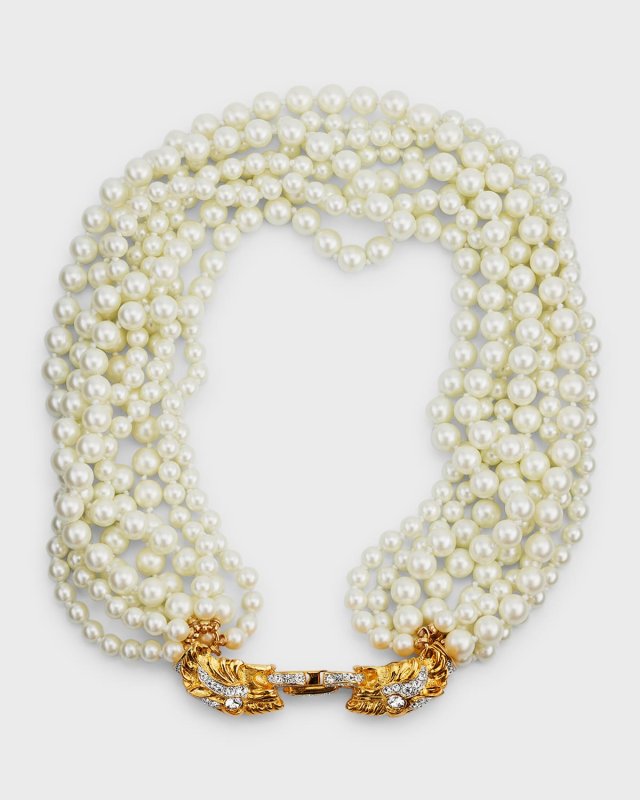 Gold and Crystal Pearl Tiger Head Necklace